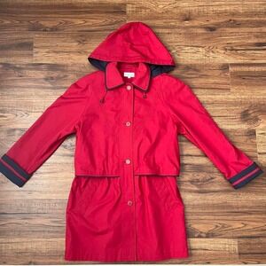 Dallaird Red Hooded Rain Coat Trench Lightweight Women Small Timeless Old Money